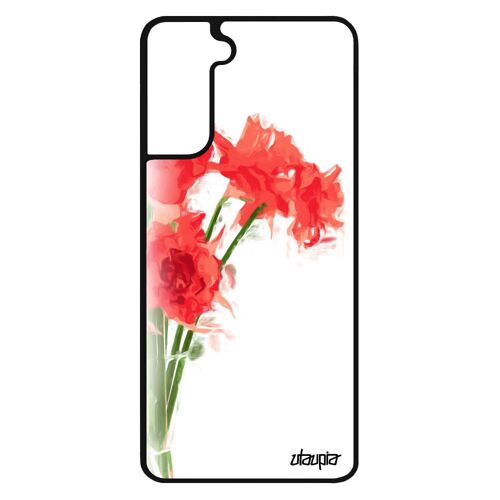 Coque silicone bouquet de fleurs Samsung Galaxy S21 bumper nature amour cadeau fete des meres femme noir metal portable pastel