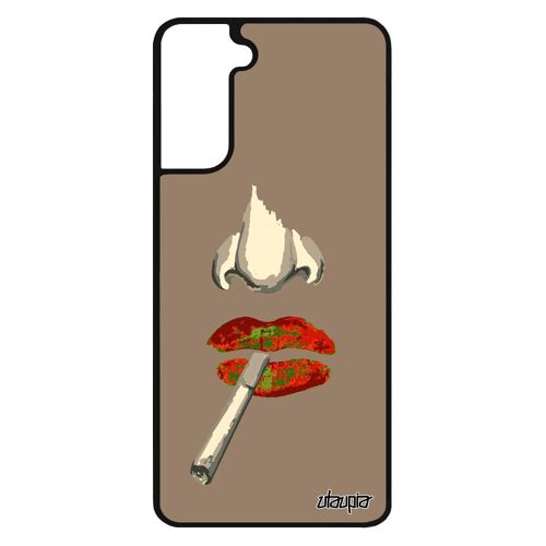 Coque S21 Silicone Portrait Orange Bouche Smartphone Portable Original Femme Noir Abstrait Cigarette Levres Smack Samsung Galaxy