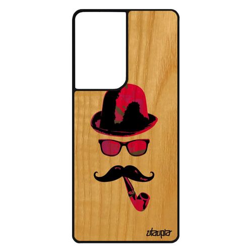 Coque silicone Samsung Galaxy S21 Ultra bois monsieur moustache smartphone TPU rose homme etui case telephone tag femme pipe bumper