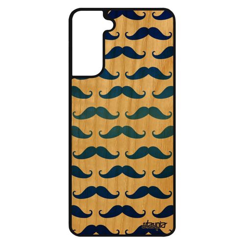 Coque Bois Veritable Silicone Samsung Galaxy S21 Moustache Chapeau Melon Mobile Peinture Cover Noir Pipe Couleur Portable Bleu Motif