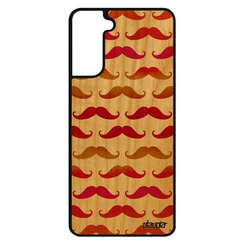 Coque silicone S21 bois moustache de protection image vintage case chapeau melon mobile homme peinture rouge dessin Samsung galaxy
