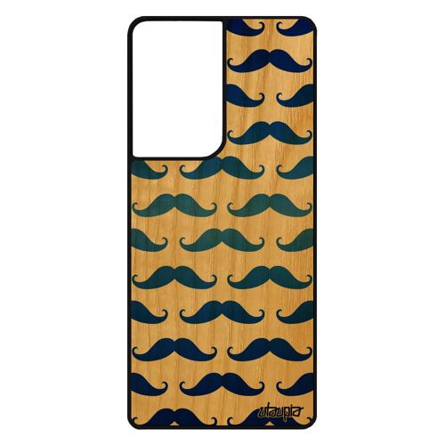 Coque Samsung Galaxy S21 Ultra En Bois Silicone Moustache Bleu Fete Des Peres Dessin Noir 4g Vintage Pipe Peinture Telephone Motif