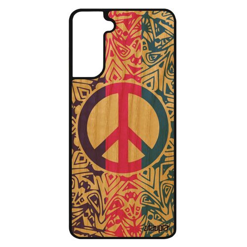 Coque bois Galaxy S21+ Plus silicone Peace and love pastel antichoc rosace mandala de protection hippie & symbole Rose rasta Samsung