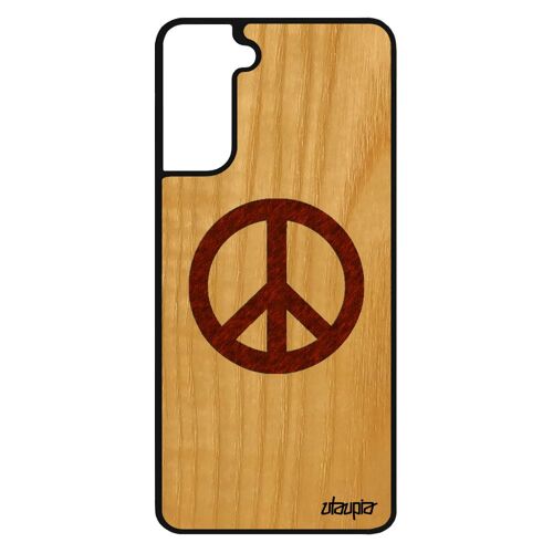 Coque Peace and love pour S21 bois silicone smartphone motif Marron noir & tatouage pas cher hippie reggae antichoc Samsung galaxy