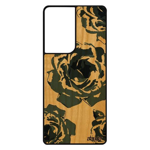 Coque En Bois Galaxy S21 Ultra Silicone Rose Fleur Romantique Noir Amour Love Petale De Portable Nature Gris Made In France Samsung