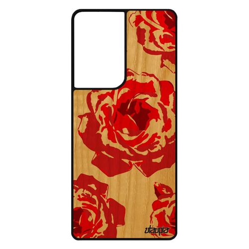 Coque Silicone Rose Fleur Pour Samsung S21 Ultra Bois Femme De Protection Personnalisé Amour Antichoc Tatoo Rouge Floral Love Galaxy