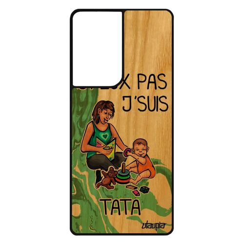 Coque j'peux pas j'suis tata S21 Ultra bois silicone jpeux texte telephone je smartphone humour comique vert bebe de Samsung galaxy