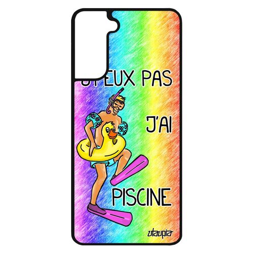 Coque j'peux pas j'ai piscine Samsung Galaxy S21 silicone original Vert humoristique 4G humour drole natation etui bd portable sport