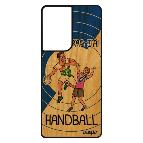 Coque S21 Ultra bois silicone humour j'peux pas j'ai handball coupe d'europe personnalisé drole telephone sport noir Samsung galaxy