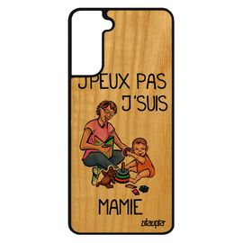 Coque Samsung Galaxy S21 Bois Silicone J'peux Pas J'suis Mamie Grand Mere Mamy Telephone Frêne Orange Etui Drole Enfant Jpeux Texte