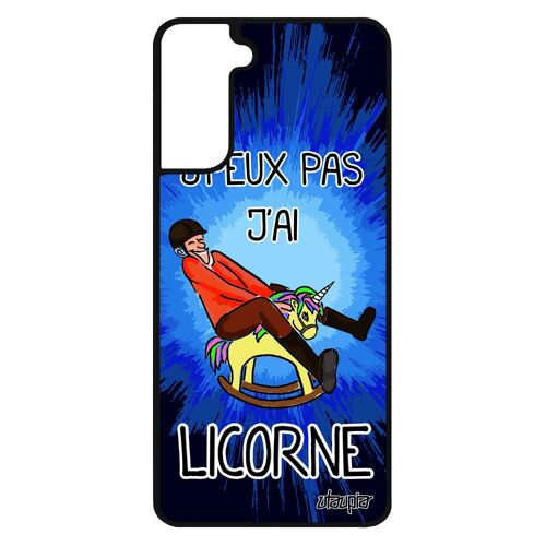 Coque S21 silicone j'peux pas j'ai licorne Bleu SM-G991B humour portable bd comique humoristique rigide cheval cover Samsung galaxy