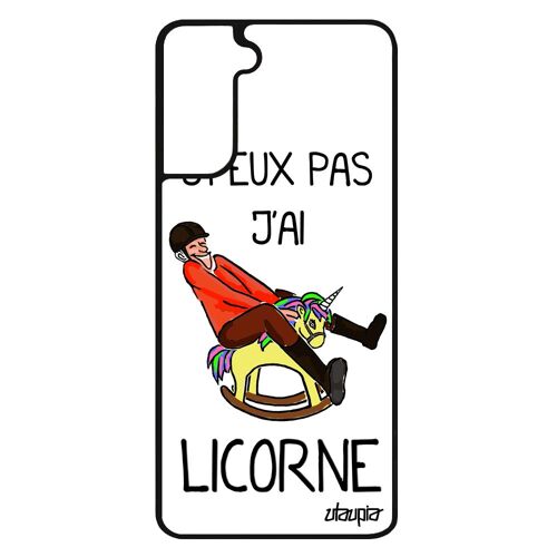 Coque Silicone Samsung Galaxy S21+ Plus J'peux Pas J'ai Licorne Blanc Humoristique Drole Telephone Bande Dessinée De Protection Noir