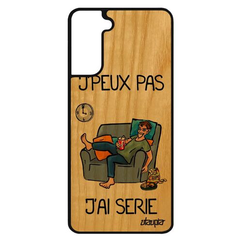 Coque silicone S21 en vrai bois j'peux pas j'ai série humour telephone rigide dessin animé noir bande dessinée housse Samsung galaxy