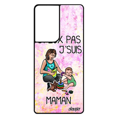 Coque S21 Ultra silicone j'peux pas j'suis maman humour texte parent case violet enfant je dessin mere made in France Samsung galaxy