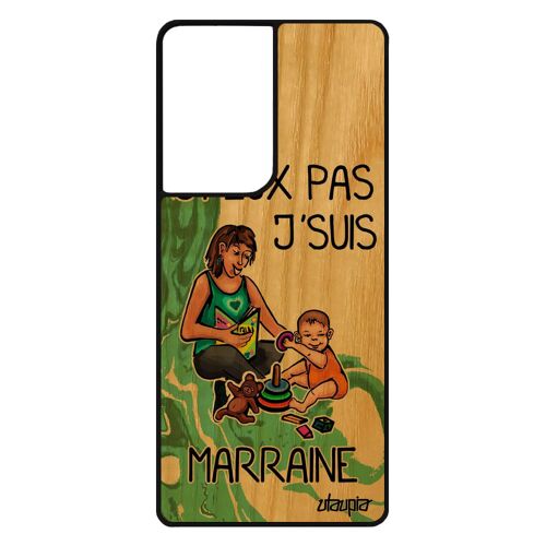Coque en bois Galaxy S21 Ultra silicone j'peux pas j'suis marraine TPU dessin jpeux je case vert telephone bebe solide texte Samsung