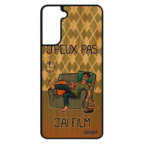 Coque bois Samsung Galaxy S21 silicone j'peux pas j'ai film manga drole texte vert dessin animé portable telephone smartphone bd je