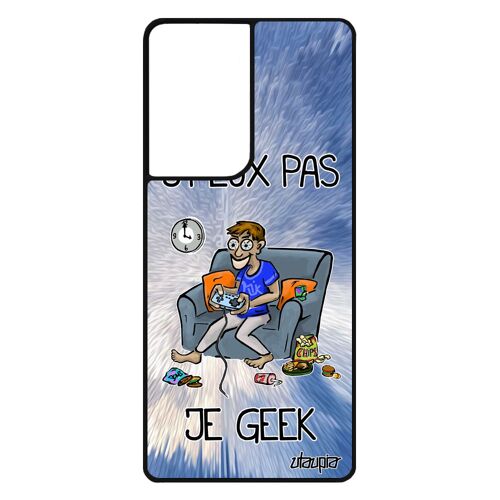 Coque S21 Ultra silicone j'peux pas je geek bleu texte humour personnalisé gamer jeux video pas cher console play je Samsung galaxy