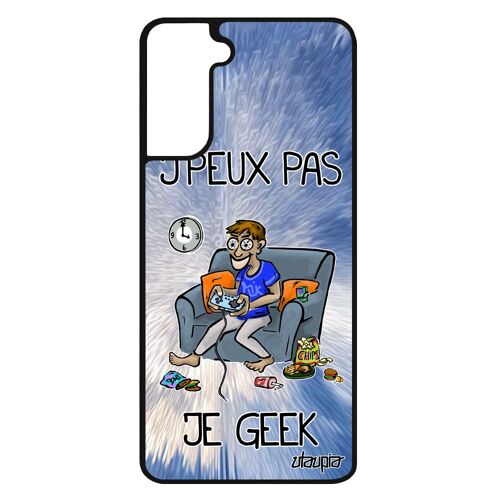 Coque Samsung Galaxy S21+ Plus silicone j'peux pas je geek je humour jeux video jpeux comique gamer etui bleu dessin drole pas cher