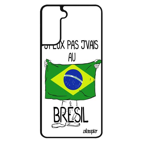 Coque J'peux Pas J'vais Au Bresil Samsung Galaxy S21 En Silicone Drapeau Bresilien Copa America Smartphone Etui Metal Humour Foot Jo