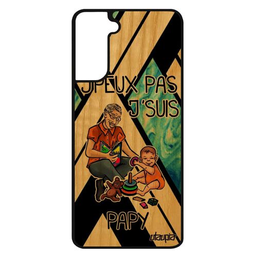 Coque pour Galaxy S21+ Plus vrai bois silicone j'peux pas j'suis papy comique je humour jpeux cadeau d'anniversaire noir TPU Samsung