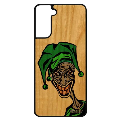 Coque en bois silicone Joker S21 solide vert comics humour clown case super heros etui motif visage horreur design Samsung galaxy