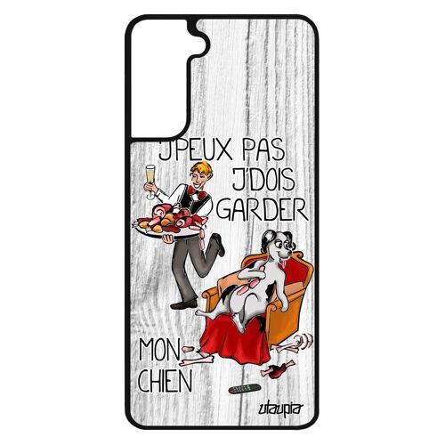 Coque pour S21 silicone j'peux pas j'dois garder mon chien gris humoristique cartoon telephone bande dessinée chiot Samsung galaxy