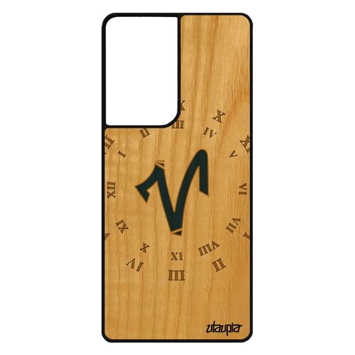 Coque silicone Signe belier S21 Ultra en bois mobile du zodiaque etui astrologique Bleu telephone ascendant horloge Samsung galaxy