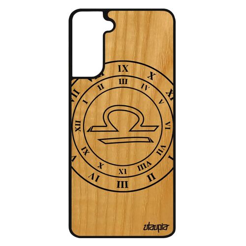 Coque silicone Signe astrologique balance S21+ Plus bois univers etoiles horloge astronomie Noir du zodiaque dessin Samsung galaxy