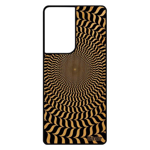 Coque pour Galaxy S21 Ultra bois silicone illusion d'optique case noir effet cercle spirale etui art visuel smartphone rond Samsung
