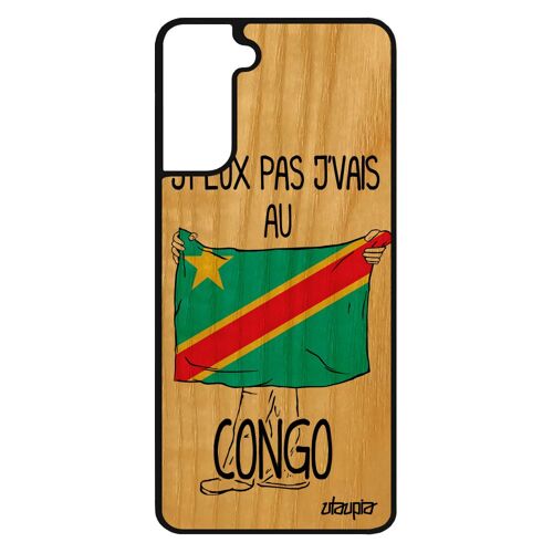 Coque pour Samsung S21 bois silicone j'peux pas j'vais au congo noir basket jo football drapeau rdc kinshasa coupe du monde galaxy