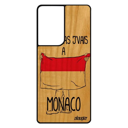Coque en bois S21 Ultra silicone j'peux pas j'vais a monaco humour foot telephone noir rigide drapeau monegasque de Samsung galaxy