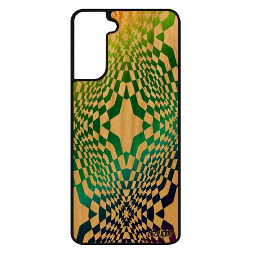 Coque Samsung S21+ Plus bois silicone illusion d'optique arc en ciel vert gay pride souple losange housse geometrique design galaxy