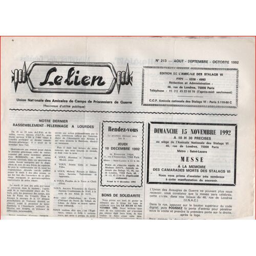 Vente A L'unite - Rubrique Guerre 1940-1945 Revue Le Lien De L'union Nationale Des Amicales De Camps De Prisonniers De Guerre - Editions De L' Amicale Des Stalags Vi- Photos Presentees Non Contract...