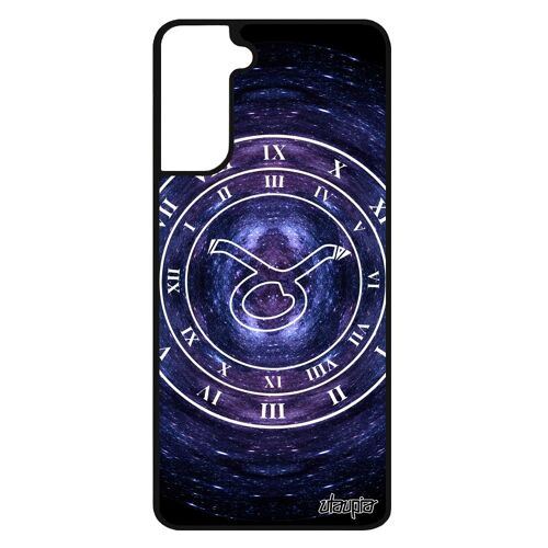 Coque silicone telephone Samsung Galaxy S21+ Plus Signe astrologique taureau galaxie etui univers montre horoscope Bleu case motif