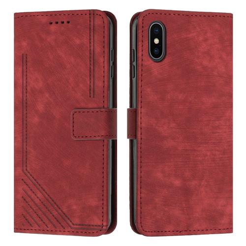 Coque Pour Iphone X,Étui En Cuir Pu Portefeuille Case Pour Iphone X,Antichoc Rabat Housse De Protection Pour Iphone X,Rouge