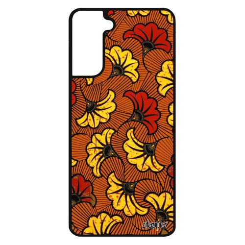 Coque Samsung S21 silicone wax fantaisie afrique case motif tissu coloré africain ethnique rigide orange housse de galaxy
