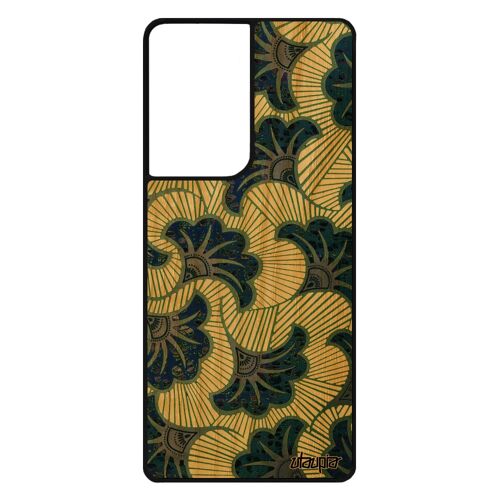 Coque Galaxy S21 Ultra En Bois Silicone Wax Gris Tissu Dessin Coloré Ethnique Africain Fantaisie Noir Motif Housse Afrique Samsung