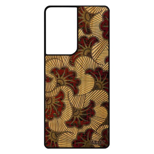 Coque en bois pour Samsung S21 Ultra silicone wax africain 4G etui coloré motif imprimé afrique ethnique housse bumper rouge galaxy