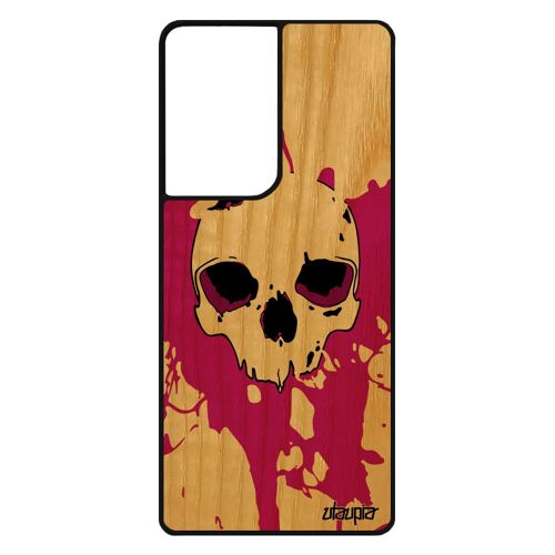 Coque Bois Samsung S21 Ultra Silicone Tete De Mort Rose De Protection Smartphone Squelette Old School Coloré Design Case Emo Galaxy