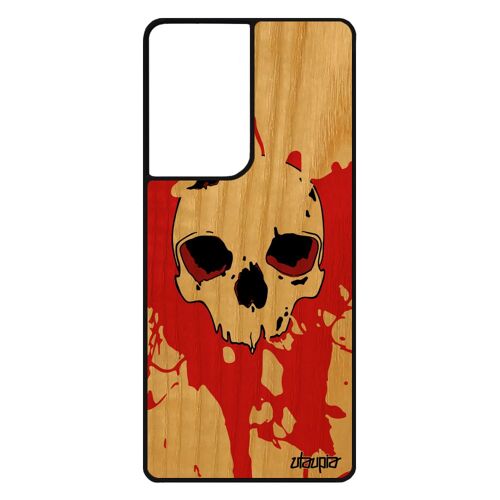 Coque bois tete de mort Samsung Galaxy S21 Ultra silicone biker masque 4G os housse squelette original Rouge techno homme epouvante