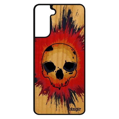 Coque bois silicone S21 tete de mort smartphone street art masque cadeau de noel rock portable Orange squelette biker Samsung galaxy