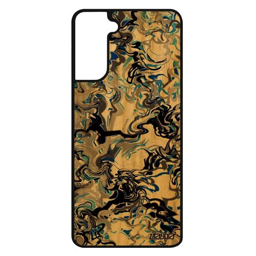 Coque Pour S21+ Plus Bois Silicone Marbre Motif Case Bleu Ondulé Personnalisé Cadeau Fond Souple Forme Peinture Noir Samsung Galaxy