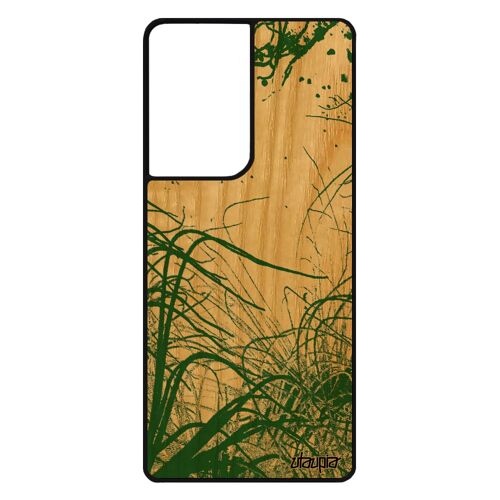 Coque silicone fonds marins pour Samsung S21 Ultra en bois pas cher de protection océan antichoc algues vert telephone nature galaxy