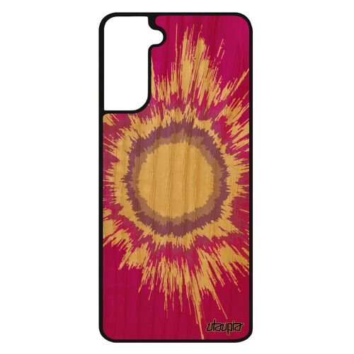 Coque Samsung S21+ Plus en bois silicone explosion telephone jolie souple rose tendance fond galaxie soleil SM-G996B univers galaxy