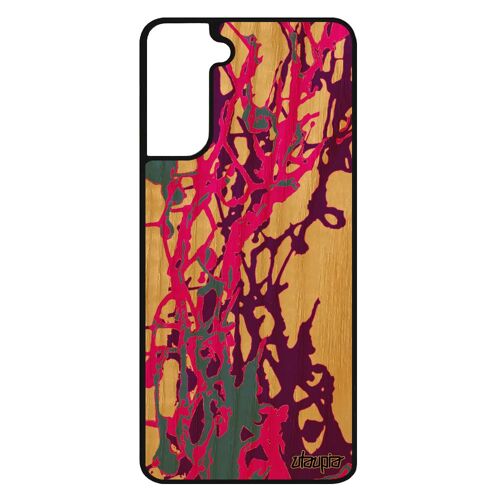 Coque bois pour S21+ Plus silicone peinture moderne abstrait motif fond contemporain antichoc violet design fait main Samsung galaxy