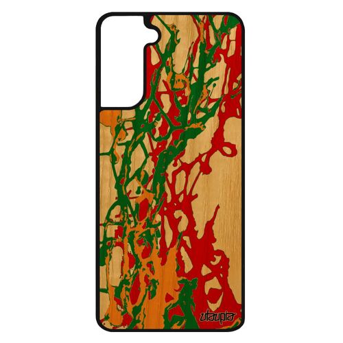 Coque Silicone Pour Samsung S21+ Plus En Bois Veritable Et Peinture Moderne Fond Contemporain Noir Pas Cher Smartphone Vert Galaxy