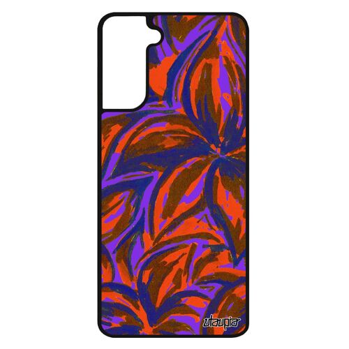 Coque S21+ Plus Silicone Fleurs Bleu Fond Feuille Noir Metal Nature Mobile Peinture Design Effet Housse Motif Floral Samsung Galaxy