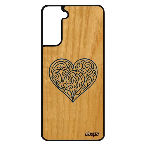 Coque Silicone CUr Antichoc Samsung Galaxy S21 En Bois Et Amour Image Noir Amitie Romantique Bleu Pas Cher 4g Tpu Love Dessin