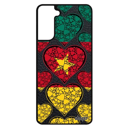 Coque Pour Samsung Galaxy S21 En Silicone Drapeau Cameroun Camerounais Coupe Du Monde Coeur Design Telephone Foot Jo Football I Love