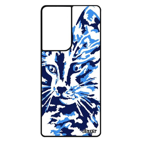 Coque Samsung S21 Ultra silicone chat design portable mignon felin metal bleu art image petit chaton souple personnalisé case galaxy